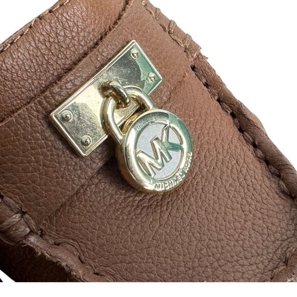 Michael Kors Hamilton Leather Brown British Tan Logo Driving Loafers Womens 6.5 - Picture 4 of 13